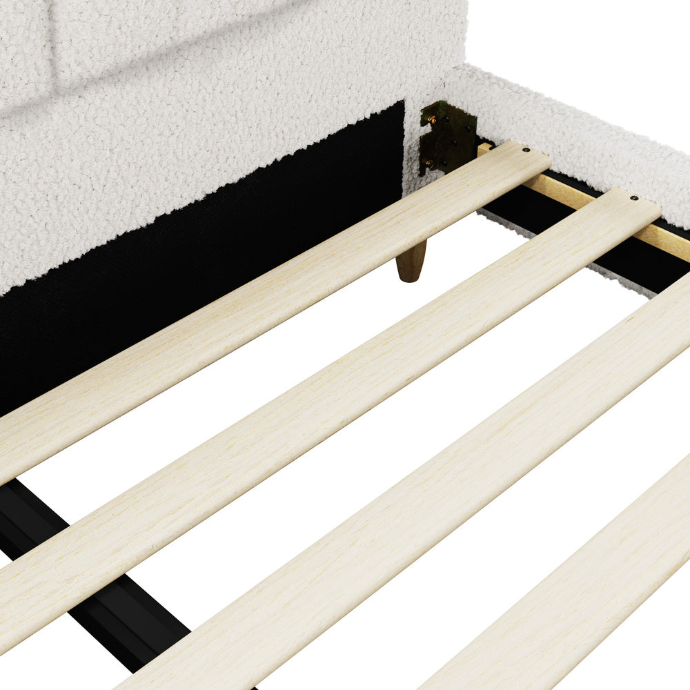 Oikiture Bed Frame Double Size Scallop-Shape Bedhead White Boucle-Bed Frame-PEROZ Accessories
