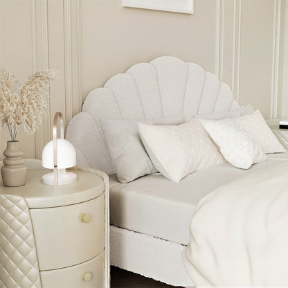 Oikiture Bed Frame Double Size Scallop-Shape Bedhead White Boucle-Bed Frame-PEROZ Accessories