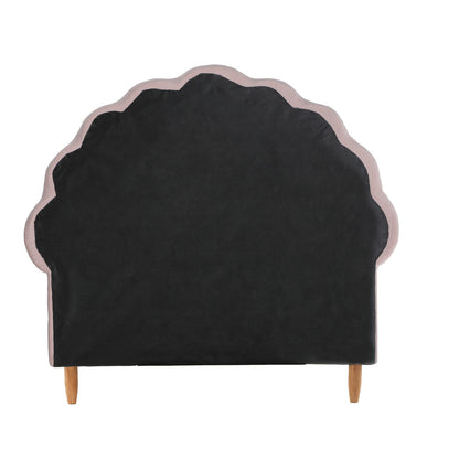 Oikiture Single Bed Frame Scallop-Shape Bedhead Pink Velvet-Bed Frames-PEROZ Accessories