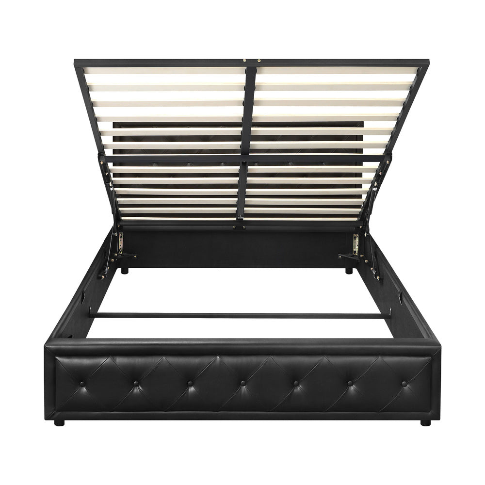 Oikiture Double Bed Frame with Storage Space Gas Lift Bed Mattress Base Black-Bed Frames-PEROZ Accessories