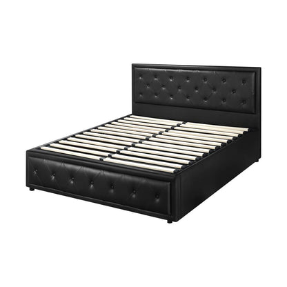 Oikiture Double Bed Frame with Storage Space Gas Lift Bed Mattress Base Black-Bed Frames-PEROZ Accessories