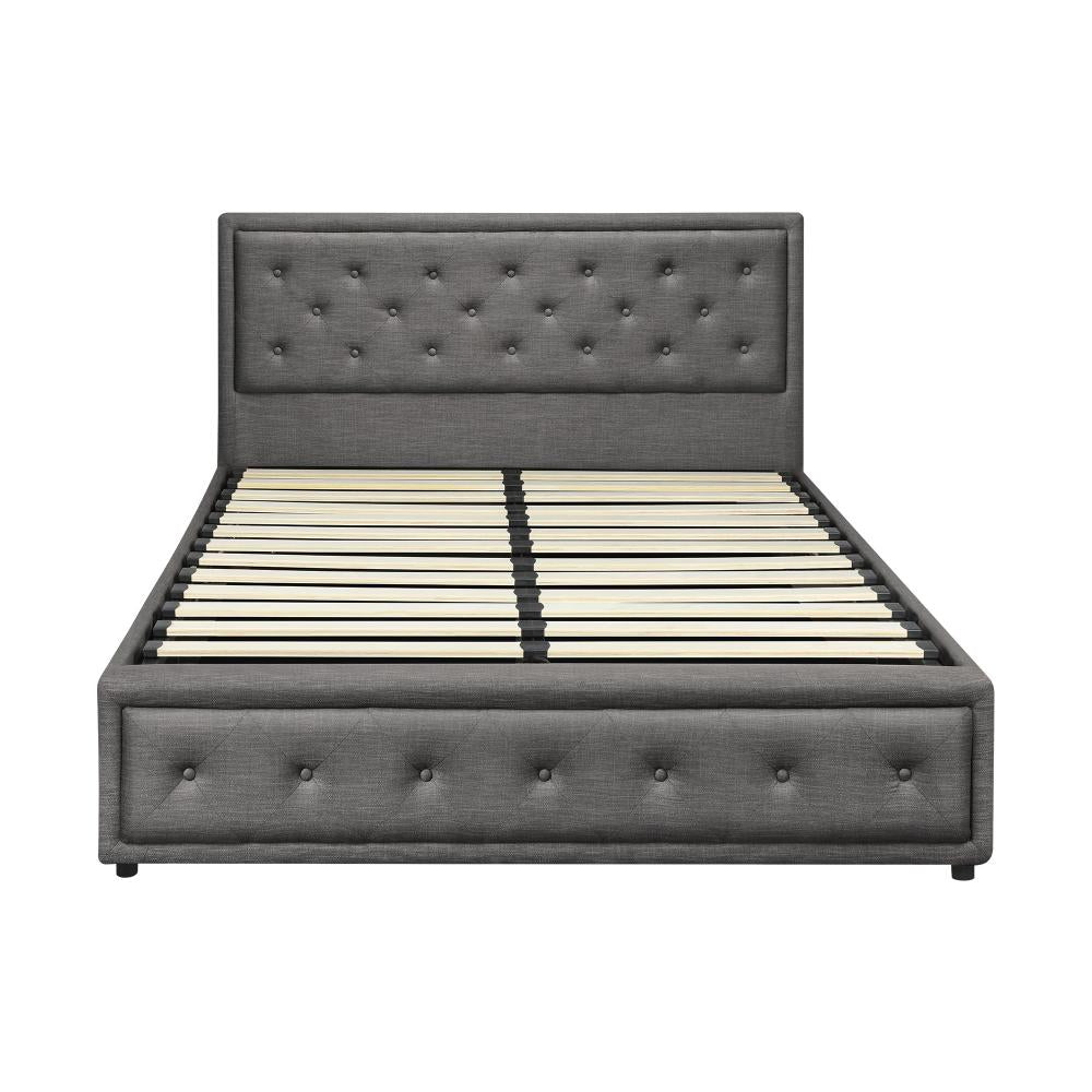 Oikiture Double Bed Frame with Storage Space Gas Lift Bed Mattress Base Grey-Bed Frame-PEROZ Accessories