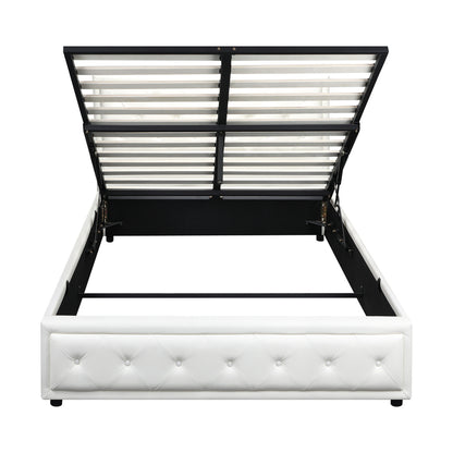 Oikiture Double Bed Frame with Storage Space Gas Lift Bed Mattress Base White-Bed Frames-PEROZ Accessories