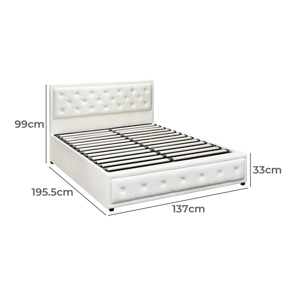 Oikiture Double Bed Frame with Storage Space Gas Lift Bed Mattress Base White-Bed Frames-PEROZ Accessories