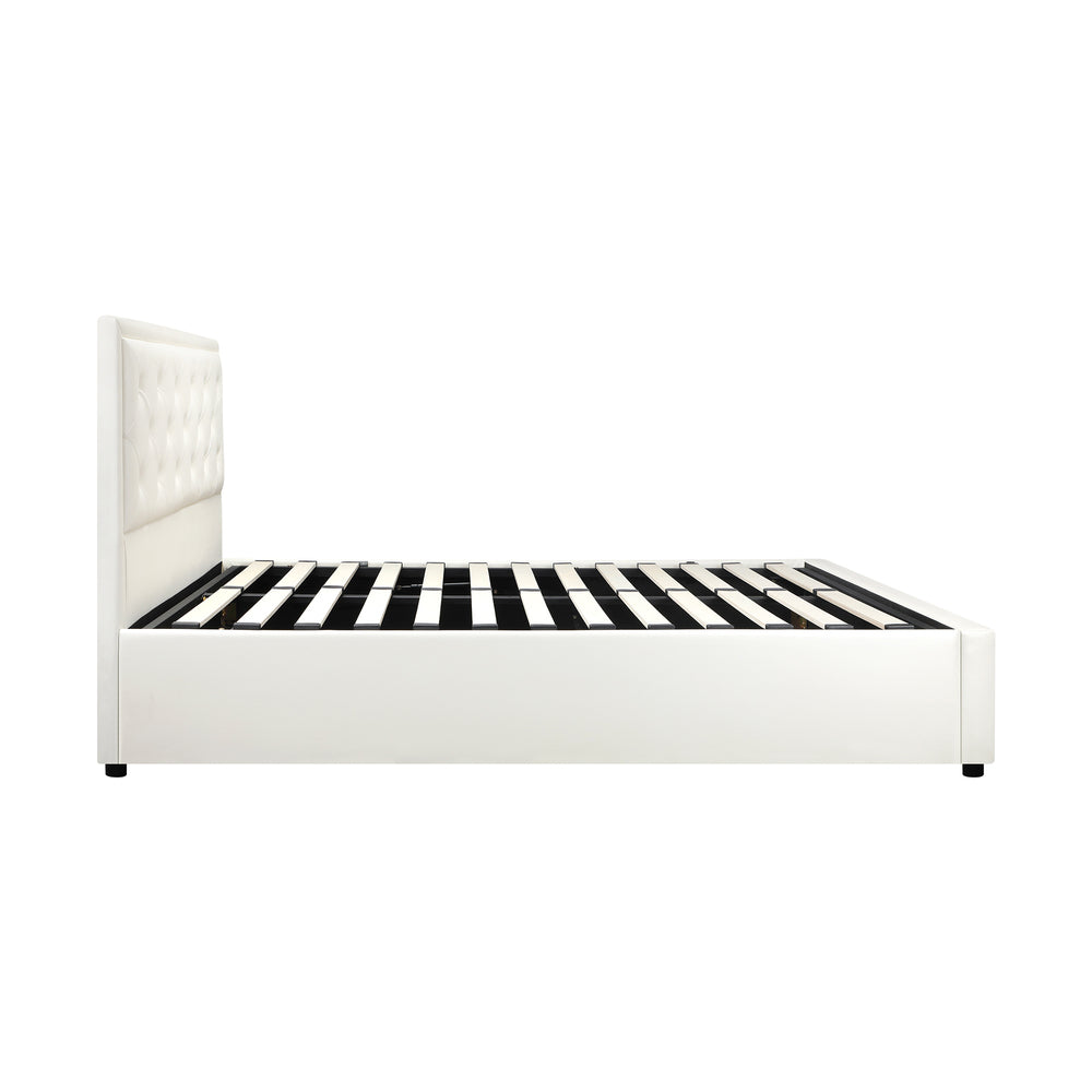 Oikiture Double Bed Frame with Storage Space Gas Lift Bed Mattress Base White-Bed Frames-PEROZ Accessories