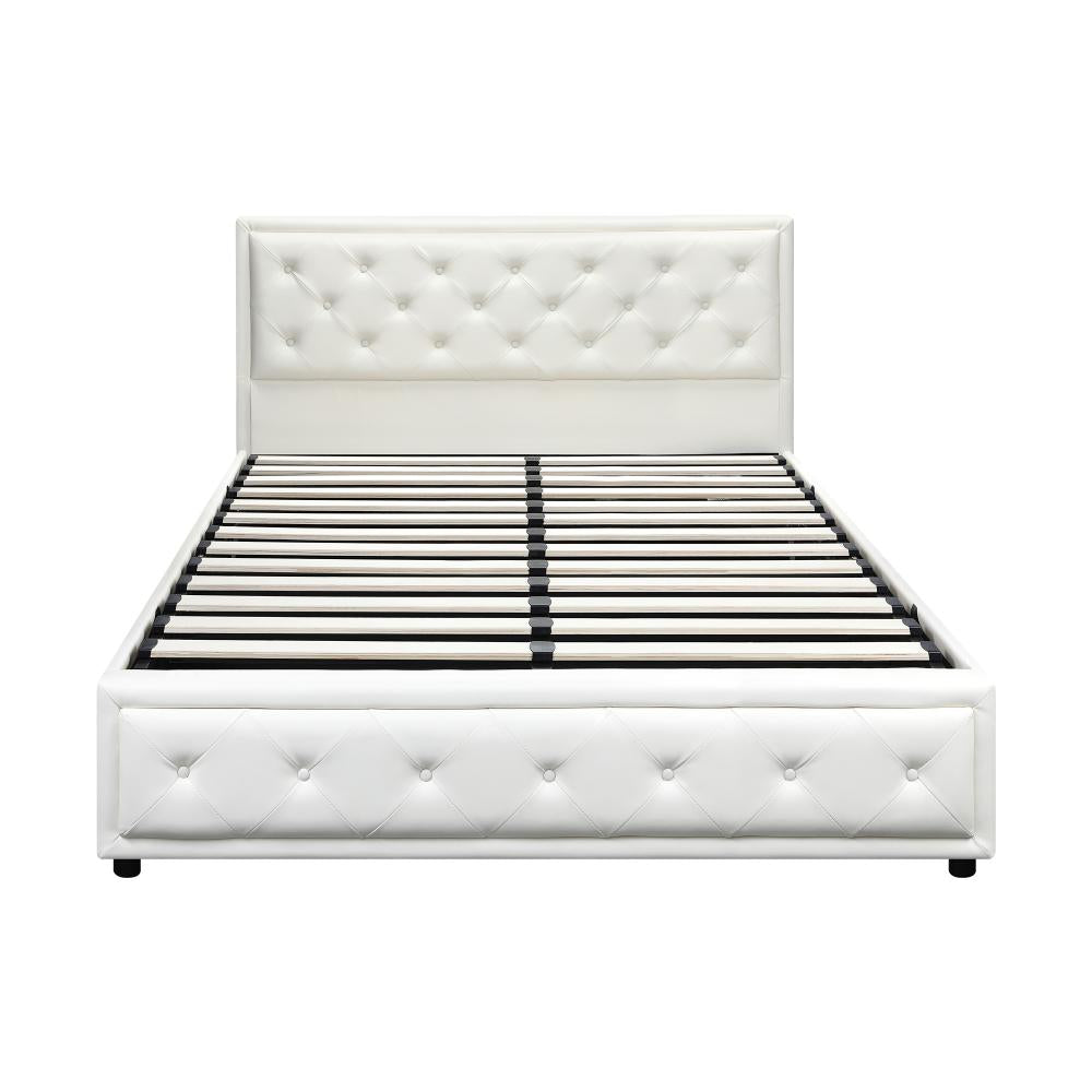 Oikiture Double Bed Frame with Storage Space Gas Lift Bed Mattress Base White-Bed Frames-PEROZ Accessories