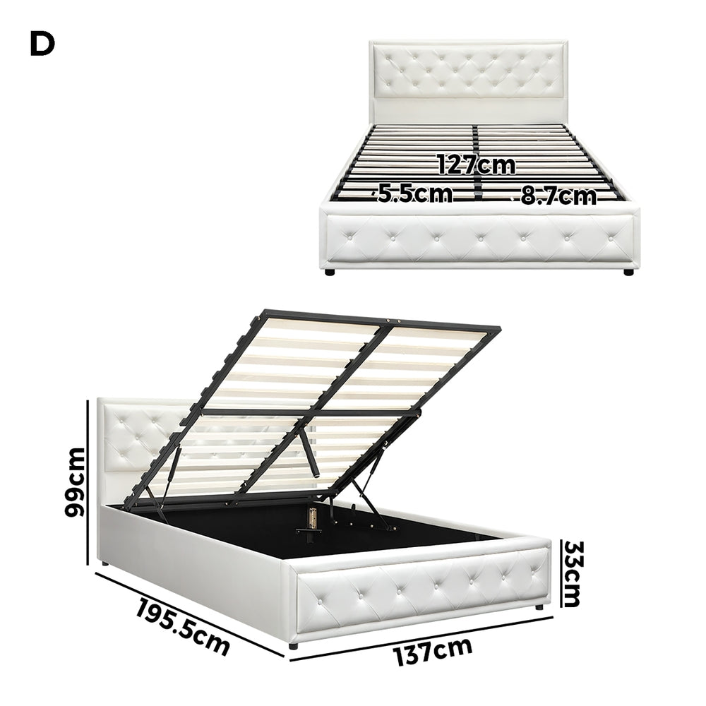 Oikiture Double Bed Frame with Storage Space Gas Lift Bed Mattress Base White-Bed Frames-PEROZ Accessories