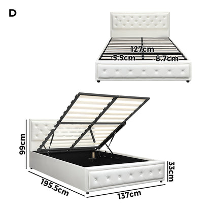Oikiture Double Bed Frame with Storage Space Gas Lift Bed Mattress Base White-Bed Frames-PEROZ Accessories