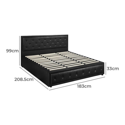 Oikiture King Bed Frame with Storage Space Gas Lift Bed Mattress Base Black-Bed Frames-PEROZ Accessories
