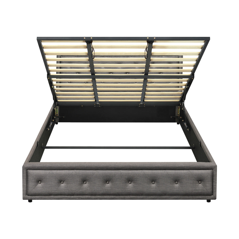Oikiture King Bed Frame with Storage Space Gas Lift Bed Mattress Base Grey-Bed Frame-PEROZ Accessories
