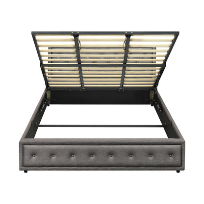 Oikiture King Bed Frame with Storage Space Gas Lift Bed Mattress Base Grey-Bed Frame-PEROZ Accessories