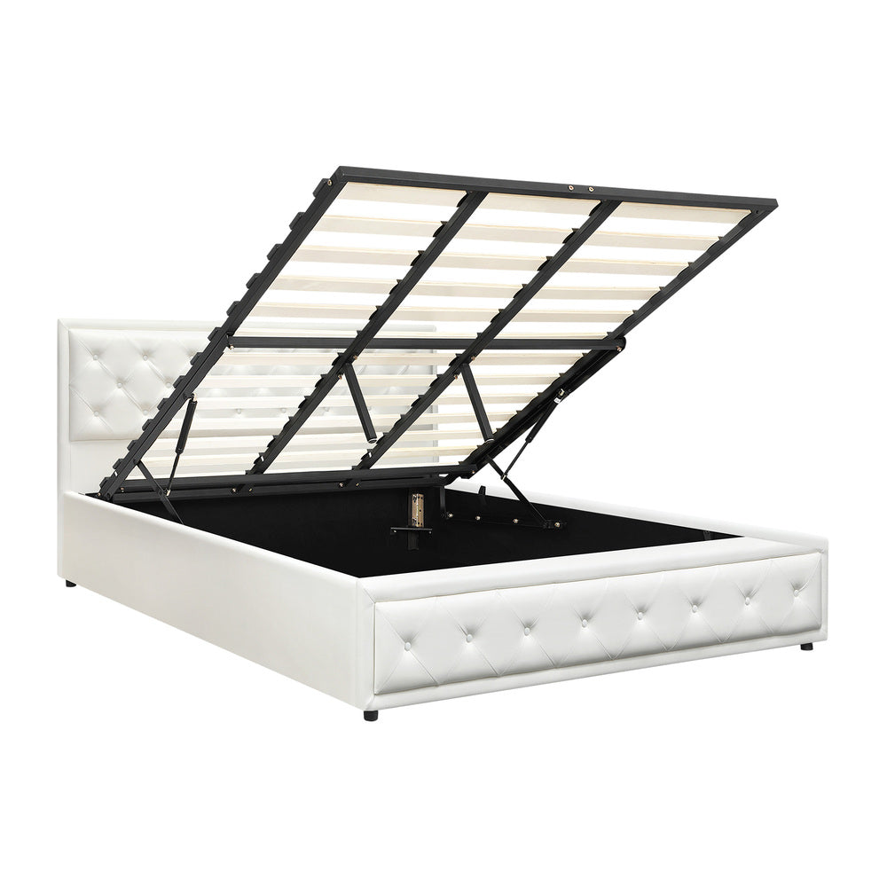 Oikiture King Bed Frame with Storage Space Gas Lift Bed Mattress Base White-Bed Frame-PEROZ Accessories