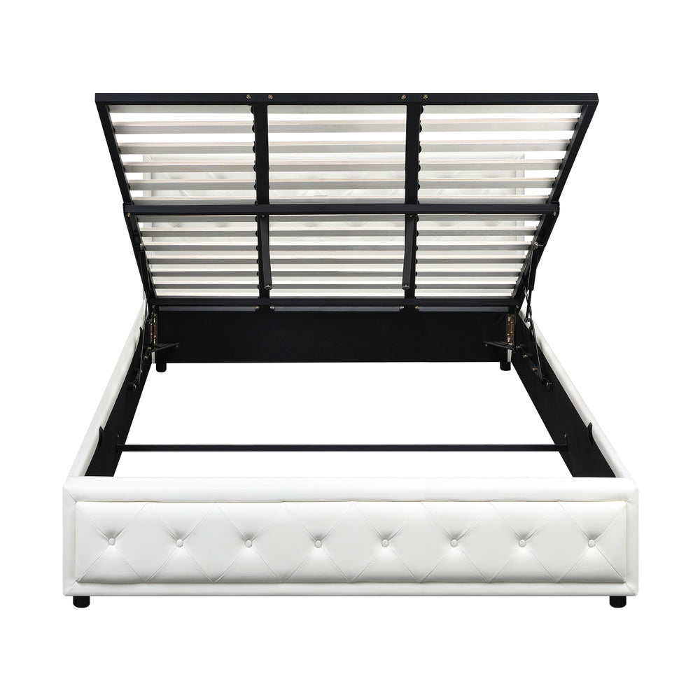 Oikiture King Bed Frame with Storage Space Gas Lift Bed Mattress Base White-Bed Frame-PEROZ Accessories