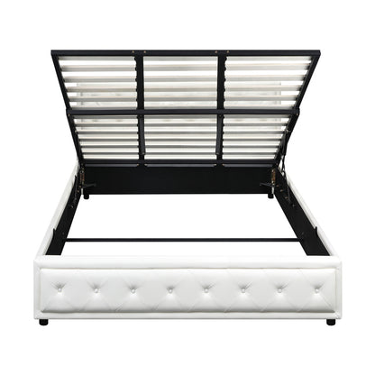 Oikiture King Bed Frame with Storage Space Gas Lift Bed Mattress Base White-Bed Frame-PEROZ Accessories