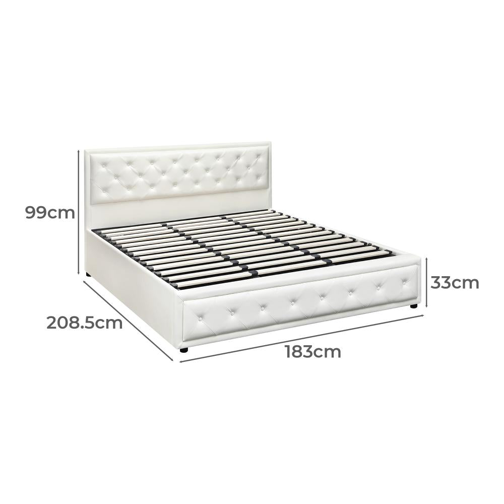 Oikiture King Bed Frame with Storage Space Gas Lift Bed Mattress Base White-Bed Frame-PEROZ Accessories