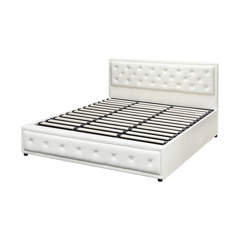 Oikiture King Bed Frame with Storage Space Gas Lift Bed Mattress Base White-Bed Frame-PEROZ Accessories