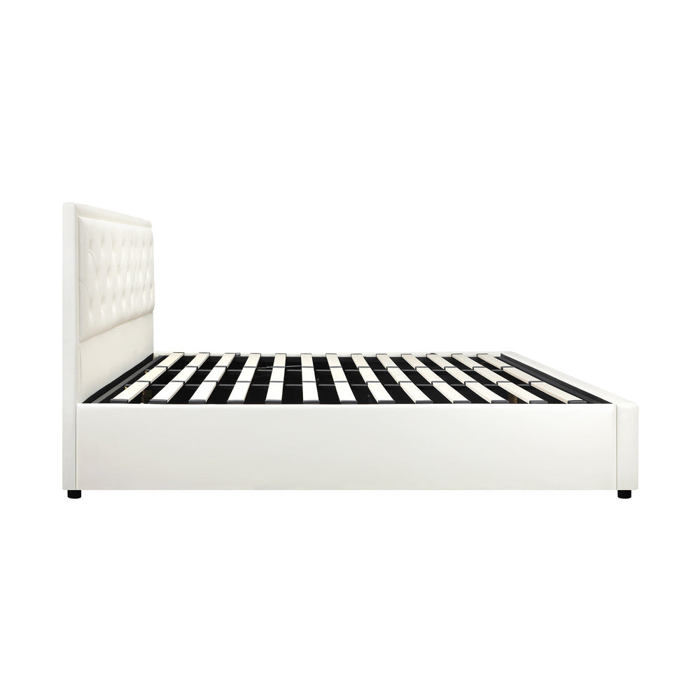Oikiture King Bed Frame with Storage Space Gas Lift Bed Mattress Base White-Bed Frame-PEROZ Accessories