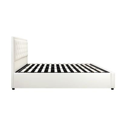 Oikiture King Bed Frame with Storage Space Gas Lift Bed Mattress Base White-Bed Frame-PEROZ Accessories