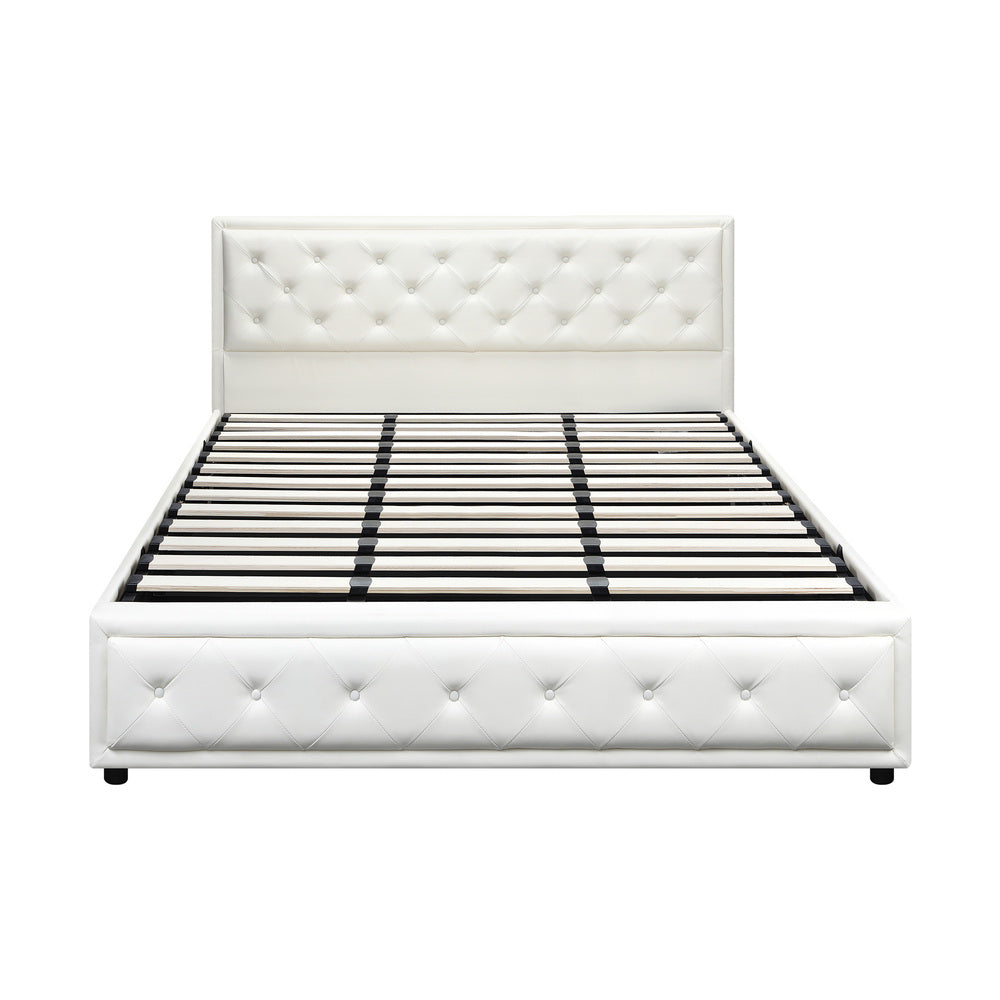 Oikiture King Bed Frame with Storage Space Gas Lift Bed Mattress Base White-Bed Frame-PEROZ Accessories