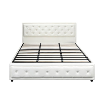 Oikiture King Bed Frame with Storage Space Gas Lift Bed Mattress Base White-Bed Frame-PEROZ Accessories