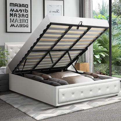 Oikiture King Bed Frame with Storage Space Gas Lift Bed Mattress Base White-Bed Frame-PEROZ Accessories