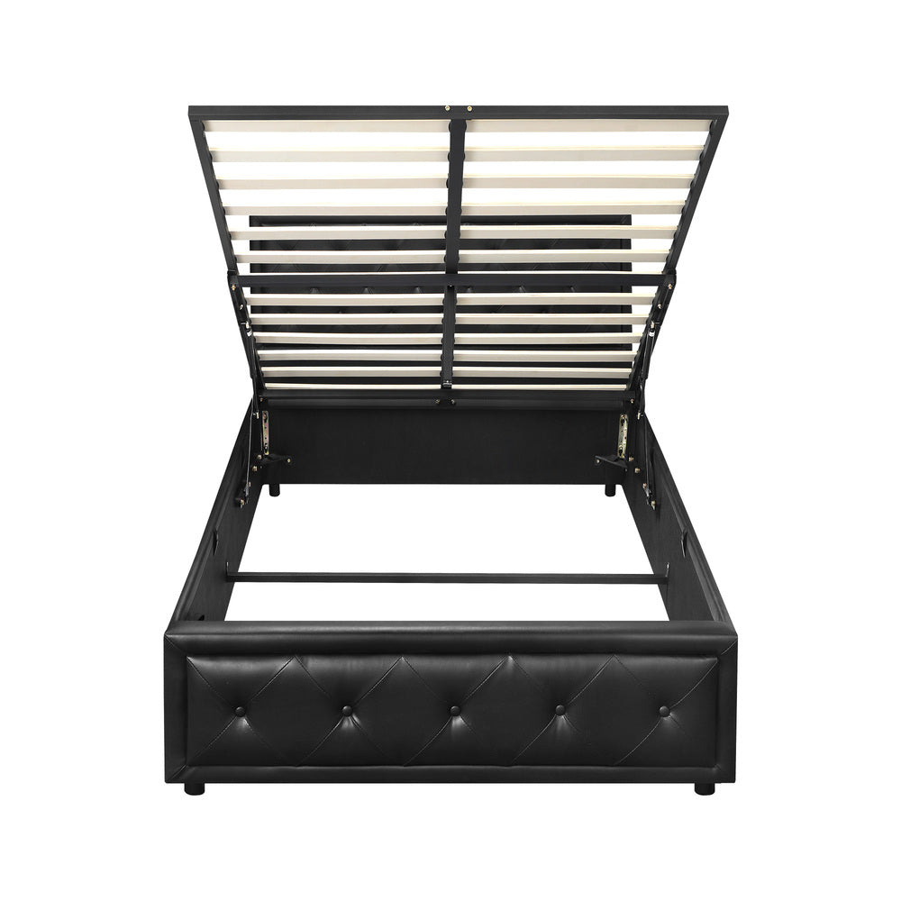 Oikiture King Single Bed Frame with Storage Space Gas Lift Bed Mattress Base Black