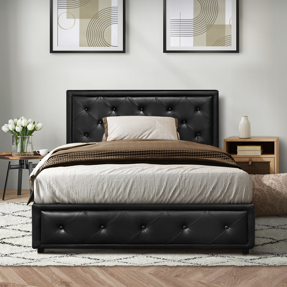 Oikiture King Single Bed Frame with Storage Space Gas Lift Bed Mattress Base Black-Bed Frame-PEROZ Accessories