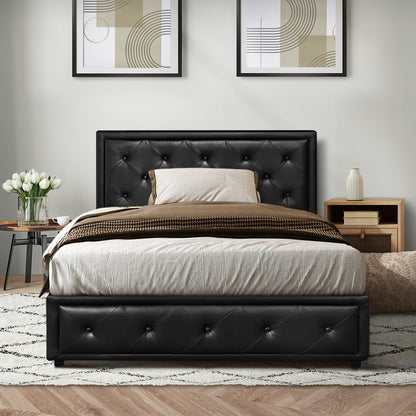 Oikiture King Single Bed Frame with Storage Space Gas Lift Bed Mattress Base Black-Bed Frame-PEROZ Accessories