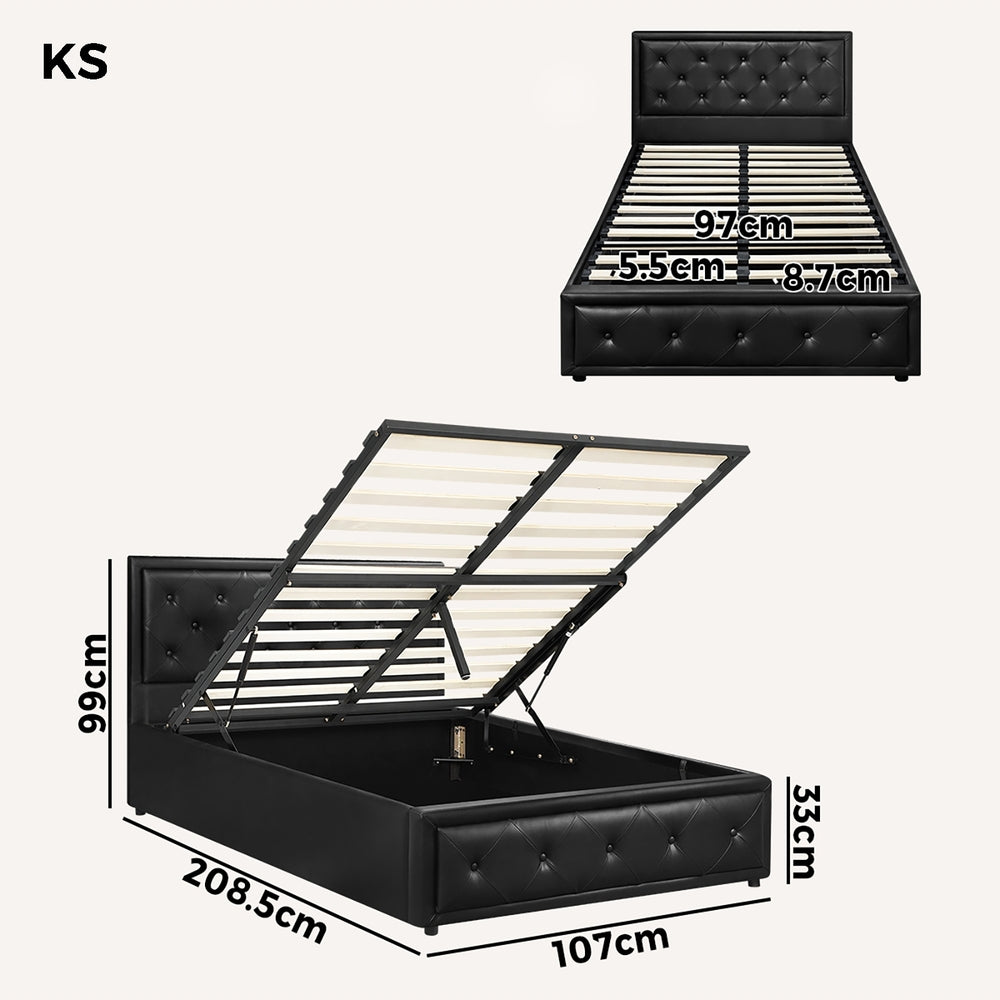 Oikiture King Single Bed Frame with Storage Space Gas Lift Bed Mattress Base Black-Bed Frame-PEROZ Accessories