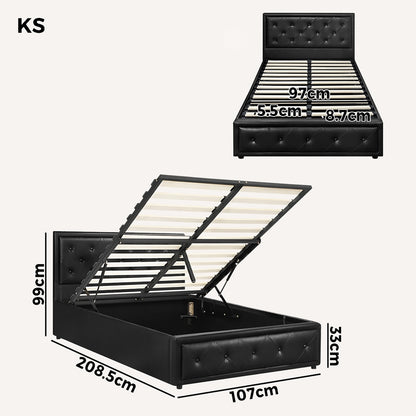 Oikiture King Single Bed Frame with Storage Space Gas Lift Bed Mattress Base Black-Bed Frame-PEROZ Accessories