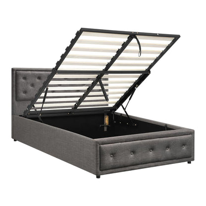 Oikiture King Single Bed Frame with Storage Space Gas Lift Bed Mattress Base Grey-Bed Frame-PEROZ Accessories