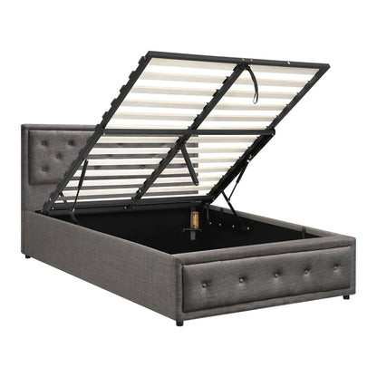 Oikiture King Single Bed Frame with Storage Space Gas Lift Bed Mattress Base Grey-Bed Frame-PEROZ Accessories