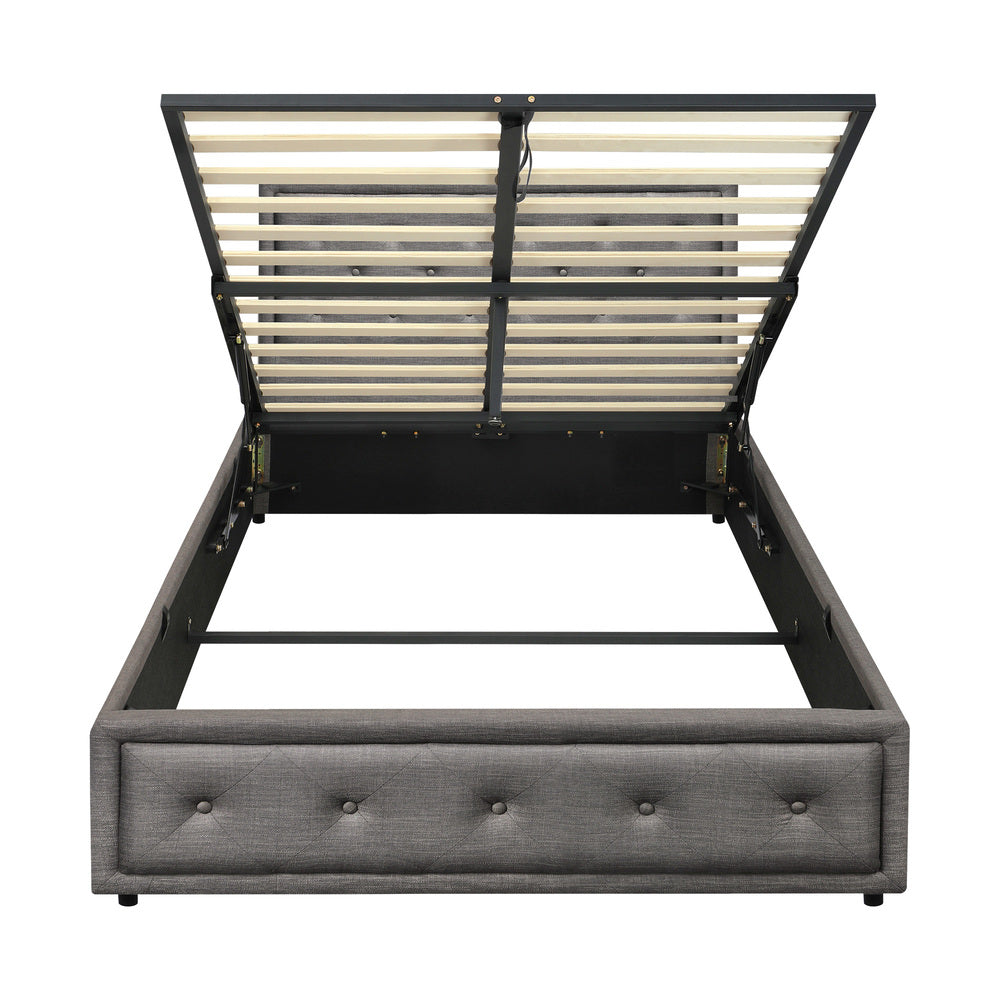 Oikiture King Single Bed Frame with Storage Space Gas Lift Bed Mattress Base Grey-Bed Frame-PEROZ Accessories