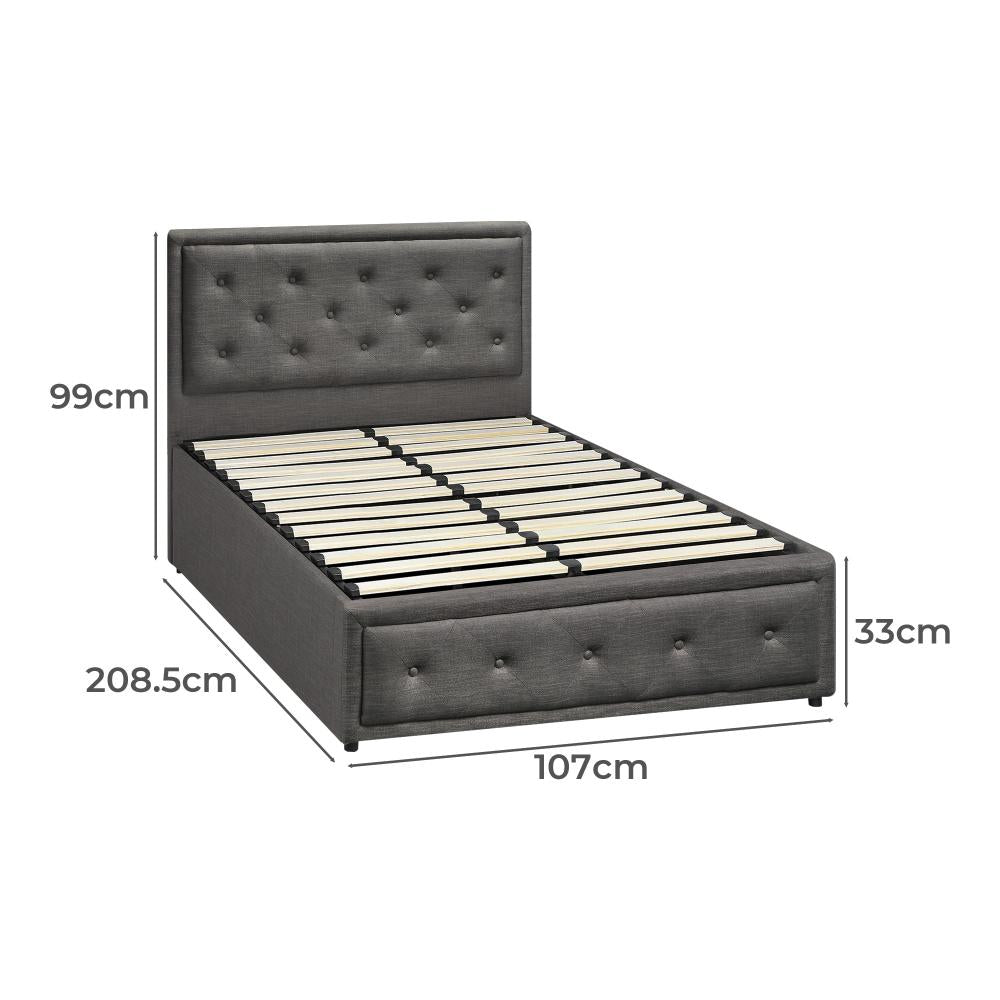 Oikiture King Single Bed Frame with Storage Space Gas Lift Bed Mattress Base Grey-Bed Frame-PEROZ Accessories