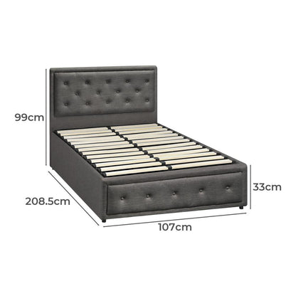 Oikiture King Single Bed Frame with Storage Space Gas Lift Bed Mattress Base Grey-Bed Frame-PEROZ Accessories