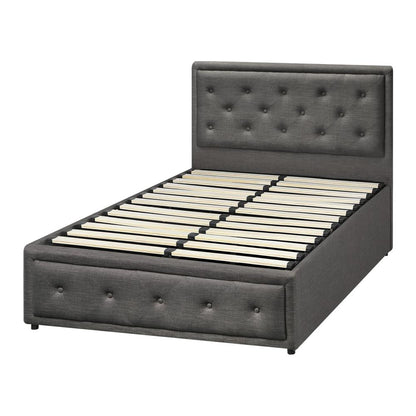 Oikiture King Single Bed Frame with Storage Space Gas Lift Bed Mattress Base Grey-Bed Frame-PEROZ Accessories