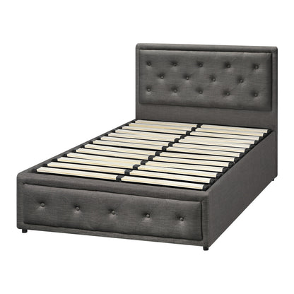 Oikiture King Single Bed Frame with Storage Space Gas Lift Bed Mattress Base Grey-Bed Frame-PEROZ Accessories
