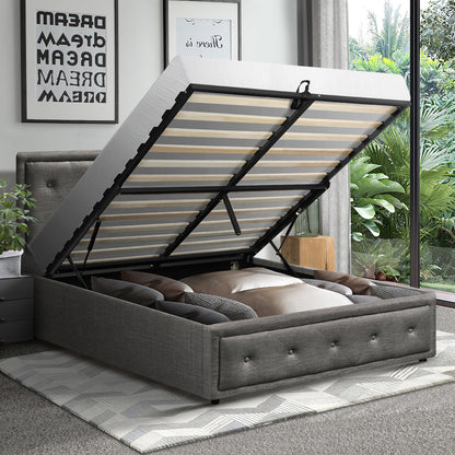 Oikiture King Single Bed Frame with Storage Space Gas Lift Bed Mattress Base Grey-Bed Frame-PEROZ Accessories