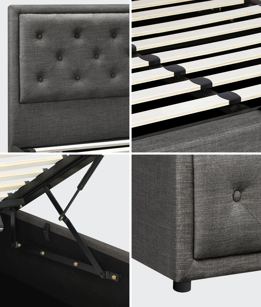 Oikiture King Single Bed Frame with Storage Space Gas Lift Bed Mattress Base Grey-Bed Frame-PEROZ Accessories