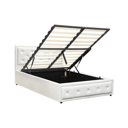 Oikiture King Single Bed Frame with Storage Space Gas Lift Bed Mattress Base White-Bed Frames-PEROZ Accessories