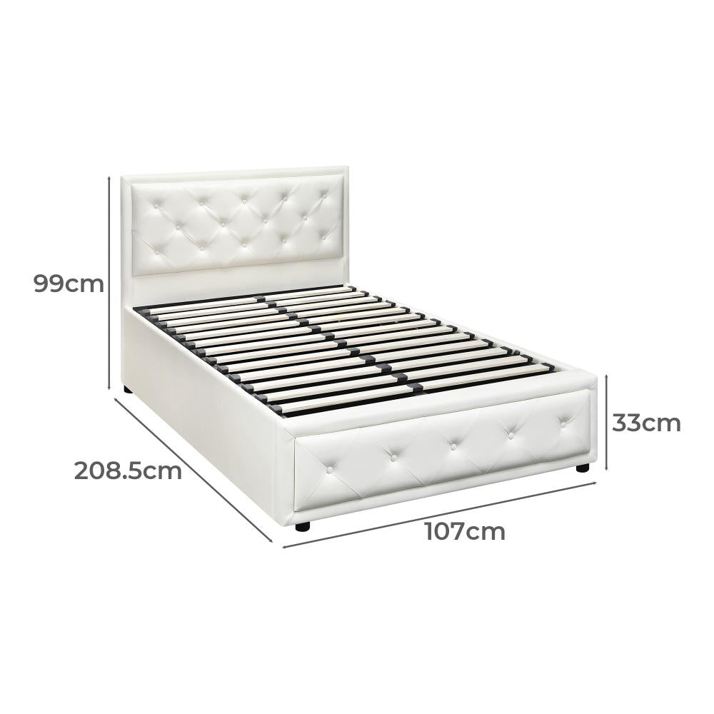 Oikiture King Single Bed Frame with Storage Space Gas Lift Bed Mattress Base White-Bed Frames-PEROZ Accessories