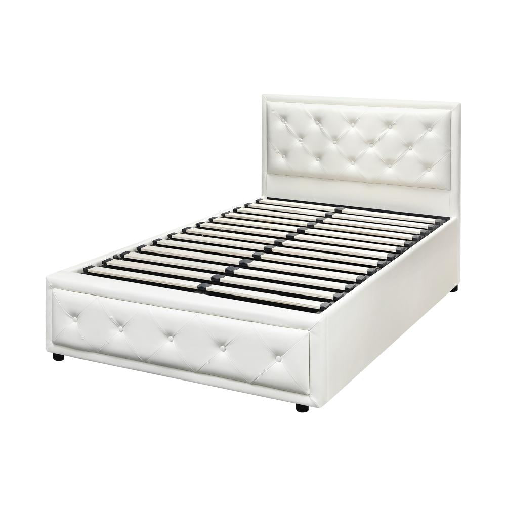 Oikiture King Single Bed Frame with Storage Space Gas Lift Bed Mattress Base White-Bed Frames-PEROZ Accessories