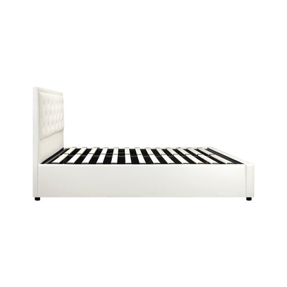 Oikiture King Single Bed Frame with Storage Space Gas Lift Bed Mattress Base White-Bed Frames-PEROZ Accessories