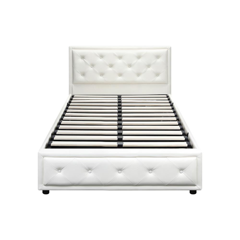 Oikiture King Single Bed Frame with Storage Space Gas Lift Bed Mattress Base White-Bed Frames-PEROZ Accessories