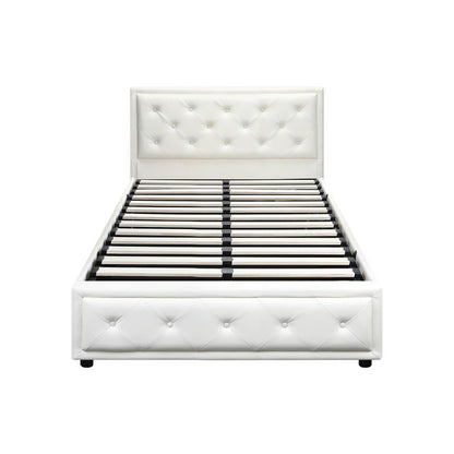 Oikiture King Single Bed Frame with Storage Space Gas Lift Bed Mattress Base White-Bed Frames-PEROZ Accessories