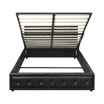 Oikiture Queen Bed Frame with Storage Space Gas Lift Bed Mattress Base Black-Bed Frames-PEROZ Accessories