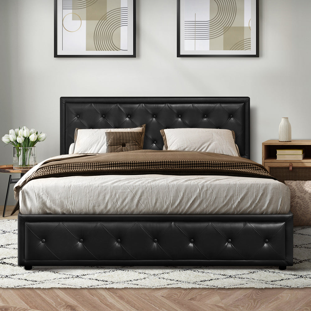 Oikiture Queen Bed Frame with Storage Space Gas Lift Bed Mattress Base Black-Bed Frames-PEROZ Accessories