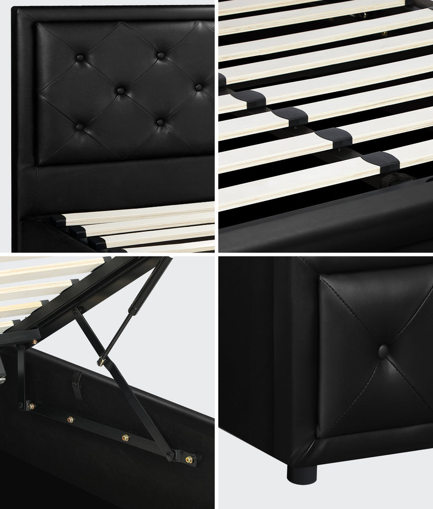 Oikiture Queen Bed Frame with Storage Space Gas Lift Bed Mattress Base Black-Bed Frames-PEROZ Accessories