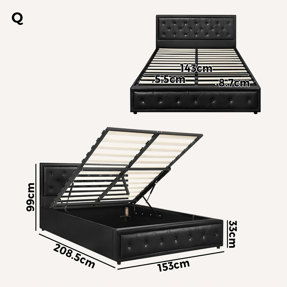 Oikiture Queen Bed Frame with Storage Space Gas Lift Bed Mattress Base Black-Bed Frames-PEROZ Accessories