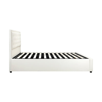 Oikiture Queen Bed Frame with Storage Space Gas Lift Bed Mattress Base White-Bed Frames-PEROZ Accessories